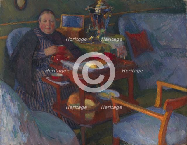 Woman drinking tea. Artist: Braz, Osip Emmanuilovich (1872-1936)