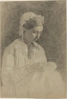 Woman Embroidering, 1855/1860. Creator: Edgar Degas