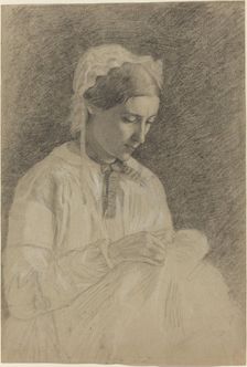 Woman Embroidering, 1855/1860. Creator: Edgar Degas