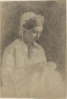 Woman Embroidering, 1855/1860. Creator: Edgar Degas