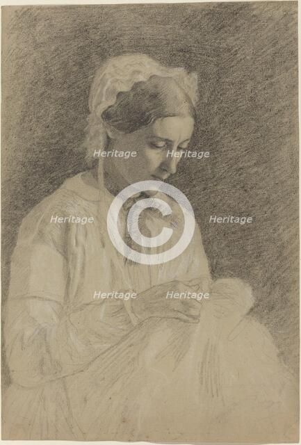 Woman Embroidering, 1855/1860. Creator: Edgar Degas.