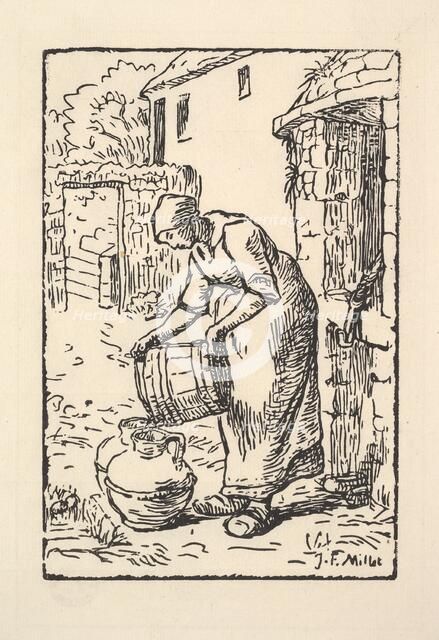 Woman Emptying a Bucket, 1834-75. Creator: Pierre Millet.