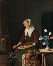 Woman Eating, Known as The Cat’s Breakfast c.1661-c.1664. Creator: Gabriel Metsu