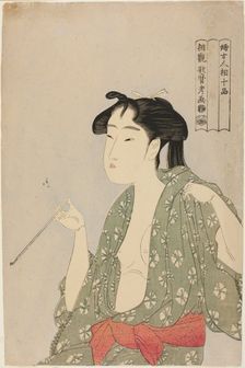Woman Exhaling Smoke from a Pipe, from the series "Ten Classes of Women’s..., Japan, c. 1792/93. Creator: Kitagawa Utamaro