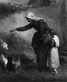 Woman Feeding Chickens, 1846/48. Creator: Jean Francois Millet