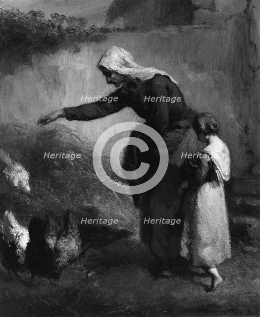 Woman Feeding Chickens, 1846/48. Creator: Jean Francois Millet.