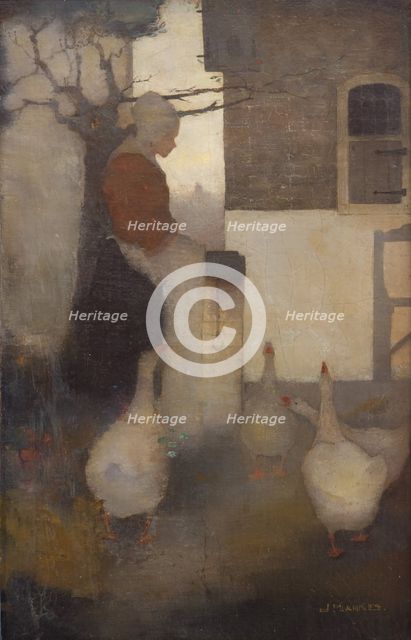 Woman feeding geese (Goose Lizzie) , 1911. Creator: Mankes, Jan (1889-1920).