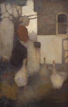 Woman feeding geese (Goose Lizzie) , 1911. Creator: Mankes, Jan (1889-1920)
