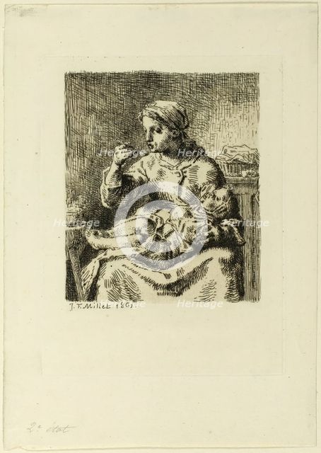 Woman Feeding Her Child, 1861. Creator: Jean Francois Millet.