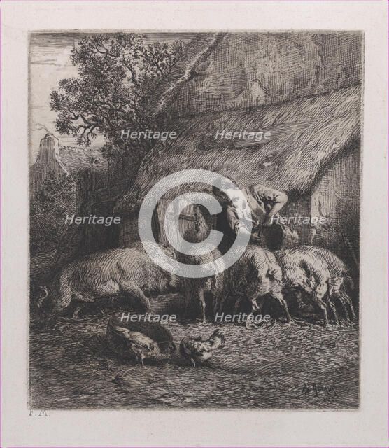 Woman Feeding Pigs, 1850. Creator: Charles Emile Jacque.