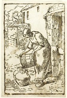 Woman Filling Water-Cans, 1854. Creator: Pierre Millet