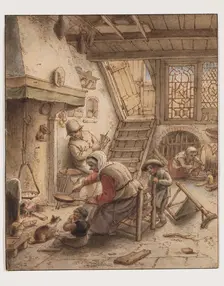 Woman Frying Pancakes, 18th century. Creator: After Adriaen van Ostade (1610-1685)