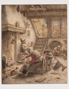 Woman Frying Pancakes, 18th century. Creator: After Adriaen van Ostade (1610-1685)