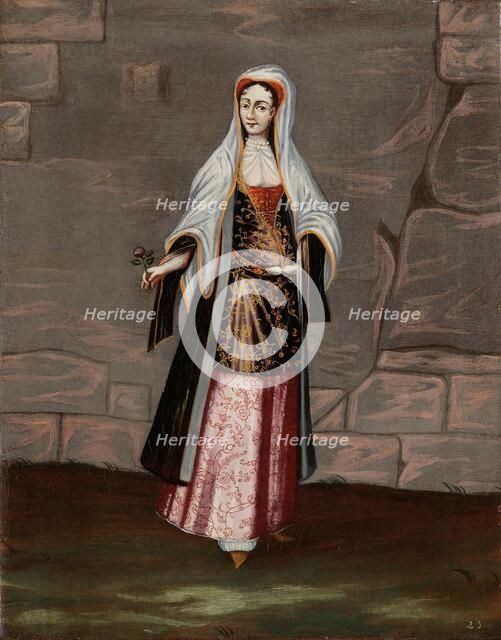 Woman from the Island of Mykonos, 1700-1737. Creator: Workshop of Jean Baptiste Vanmour.