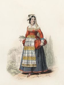 Woman from Villettri, near Rome, in the modern age, color engraving 1870