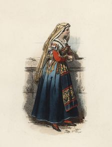 Woman from Cervera (Kingdom of Naples), color engraving 1870