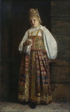 Woman from Kursk in traditional Russian clothing, 1871. Artist: Sedov, Grigori Semyonovich (1836-1884)