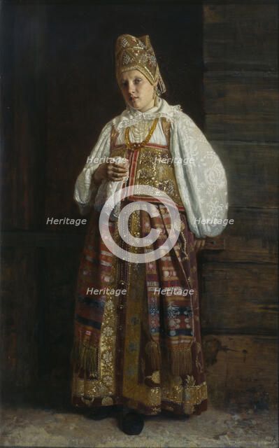 Woman from Kursk in traditional Russian clothing, 1871. Artist: Sedov, Grigori Semyonovich (1836-1884)