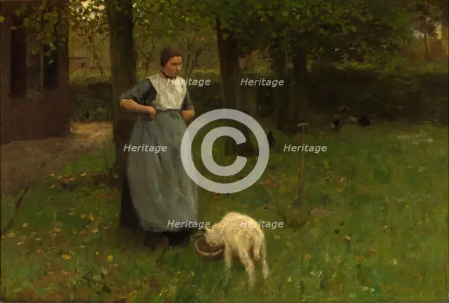 Woman from Laren with lamb, 1885. Artist: Mauve, Anton (1838-1888)