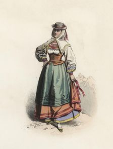 Woman from Salamanca, color engraving 1870
