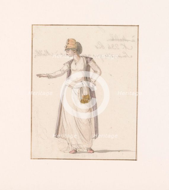 Woman from Smyrna in traditional costume, seen by the travel group in Malta, 1778.  Creator: Louis Ducros.