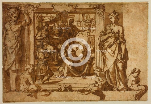 Woman Kneeling Before a Ruler, 1566-67. Creator: Federico Zuccaro.
