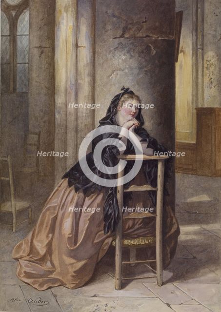 Woman Kneeling in Prayer, 1864. Creator: Alexandre Couder.