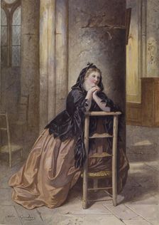 Woman Kneeling in Prayer, 1864. Creator: Alexandre Couder
