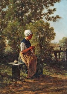 Woman Knitting, 1867. Creator: Gerrit Alexander Godart Filip Mollinger