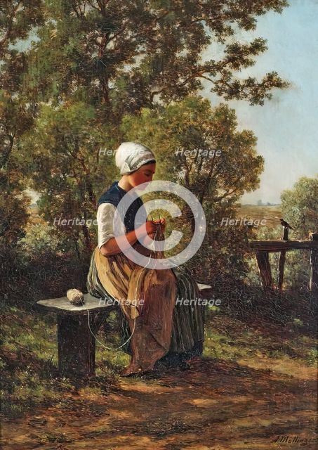 Woman Knitting, 1867. Creator: Gerrit Alexander Godart Filip Mollinger.