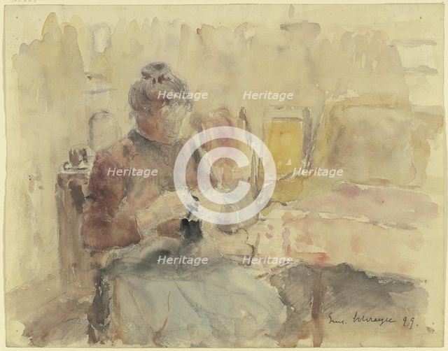 Woman knitting, 1899. Creator: Gustav Schraegle.