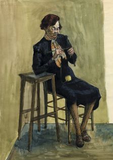Woman knitting, c1950. Creator: Shirley Markham