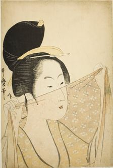 Woman Holding up a Piece of Fabric (Nuno o kazasu onna), Japan, c. 1795/96. Creator: Kitagawa Utamaro