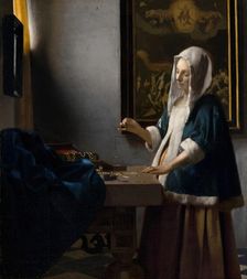 Woman Holding a Balance, c. 1664. Creator: Jan Vermeer