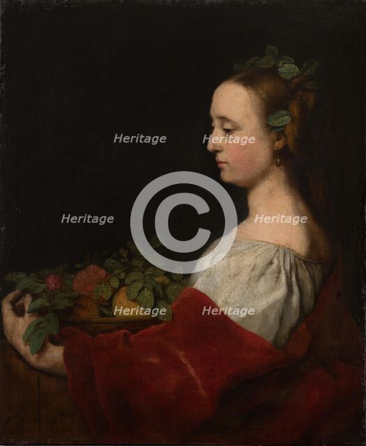 Woman Holding a Basket of Fruit, 1663-1670. Creator: Johann Ulrich Mayr.