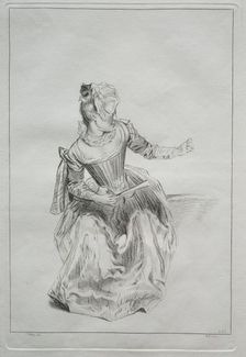 Woman Holding a Fan. Creator: Benoit II Audran (French, 1700-1772), possibly by