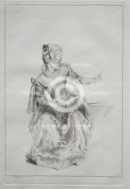 Woman Holding a Fan. Creator: Benoit II Audran (French, 1700-1772), possibly by.