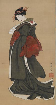 Woman Holding a Fan, Edo period, ca. 1810-1811. Creator: Hokusai