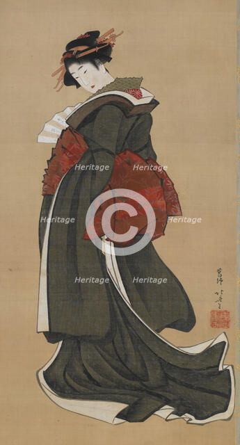 Woman Holding a Fan, Edo period, ca. 1810-1811. Creator: Hokusai.