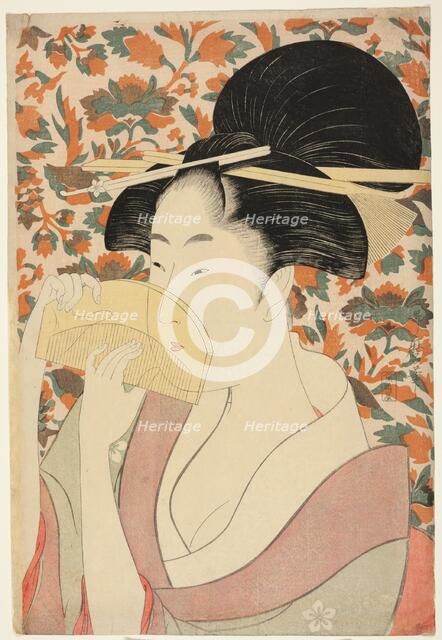 Woman Holding a Tortoise-shell Hair-comb, Japan, c. 1795/96. Creator: Kitagawa Utamaro.