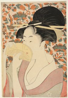 Woman Holding a Tortoise-shell Hair-comb, Japan, c. 1795/96. Creator: Kitagawa Utamaro
