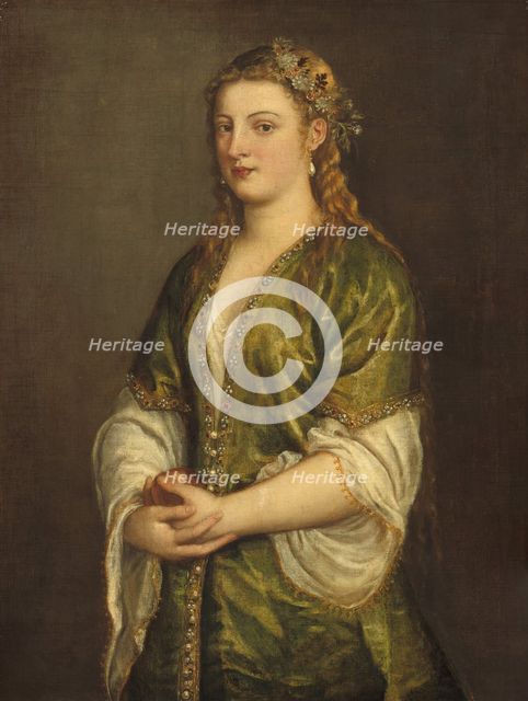 Woman Holding an Apple, c. 1550. Creator: Titian.