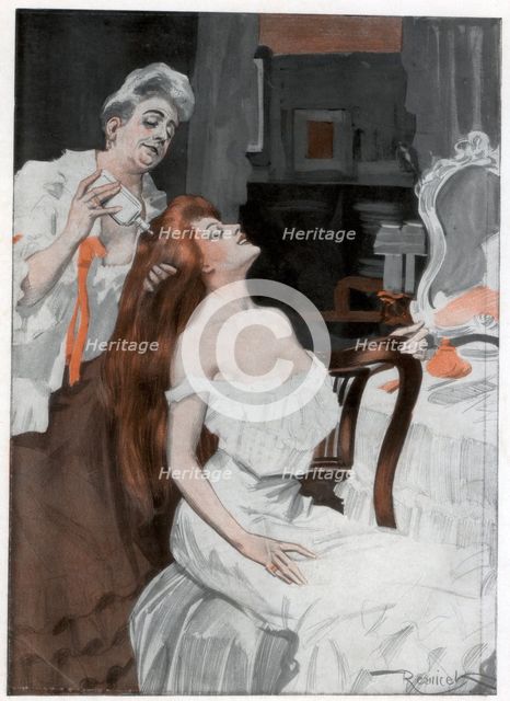 Woman having her hair done, late 19th-early 20th century.Artist: Ferdinand Freih van Reznicek