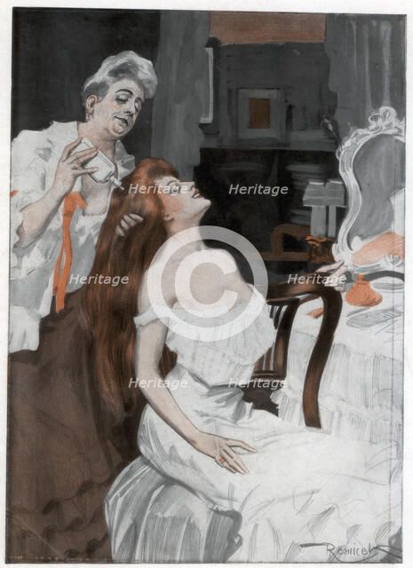 Woman having her hair done, late 19th-early 20th century.Artist: Ferdinand Freih van Reznicek