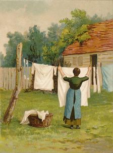 Woman hanging up washing, late 19th-early 20th century? Creator: Unknown