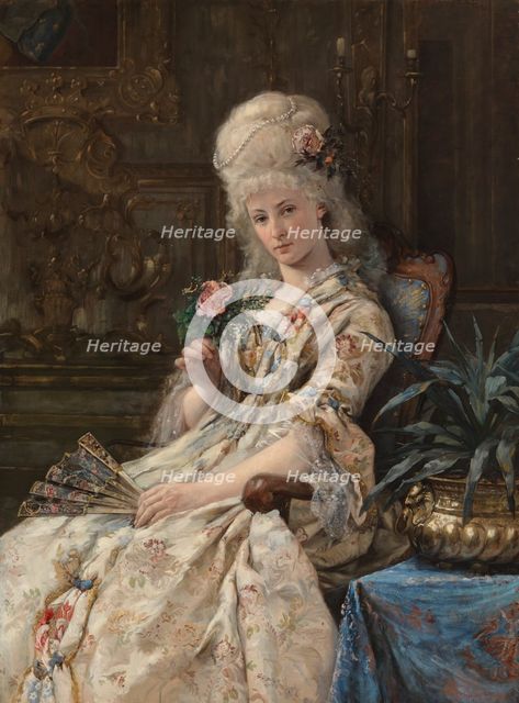 Woman in 18th century costume, (woman holding a rose), 1884. Creator: Erik Johan Lofgren.