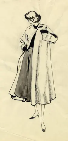 Woman in coat and full skirt, c1950. Creator: Shirley Markham
