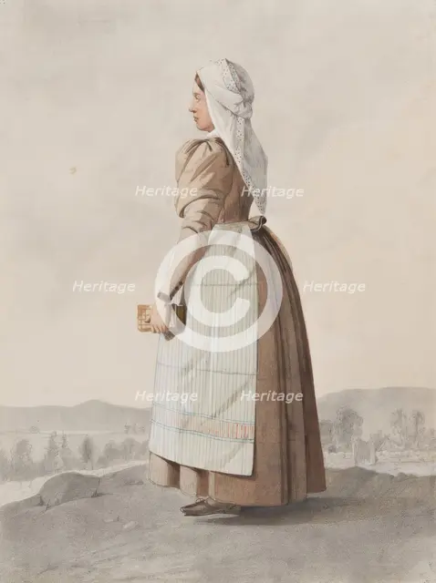 Woman in costume in profile, 1810-1857. The first booklet of the 19th century.  Creator: Otto Wallgren.