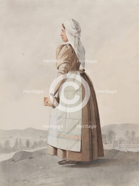 Woman in costume in profile, 1810-1857. The first booklet of the 19th century.  Creator: Otto Wallgren.
