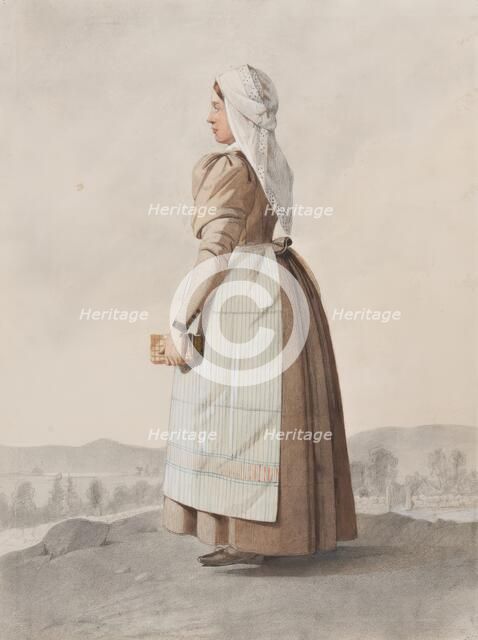 Woman in costume in profile, 1810-1857. The first booklet of the 19th century.  Creator: Otto Wallgren.